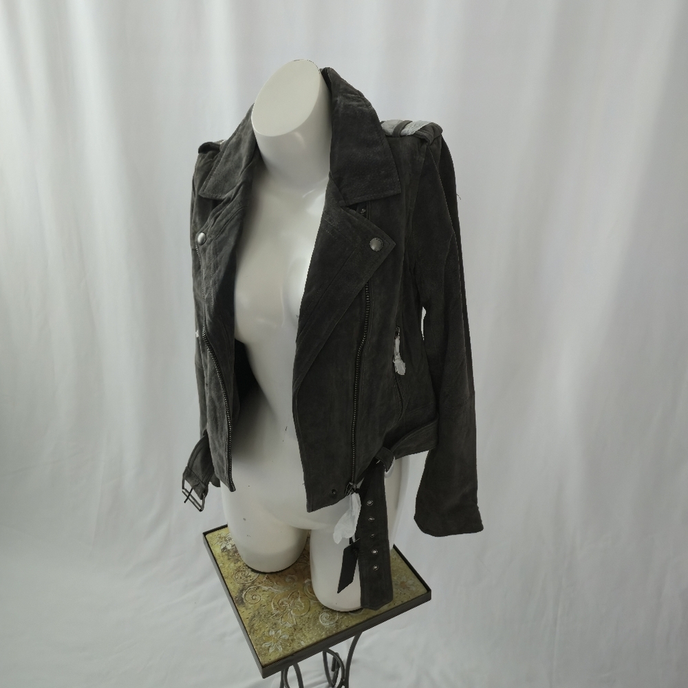 BLANKNYC French Grey Suede Leather Moto Jacket Cropped Motorcycle NWT Size S - Picture 4 of 11